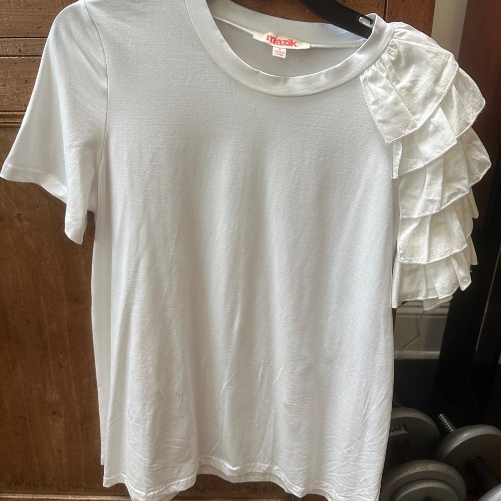 Mazik White Ruffle Sleeve Tee